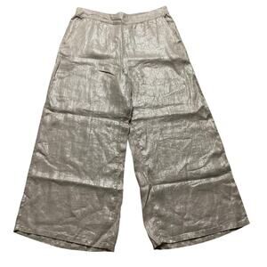 Rachel Zoe 100% Linen Flax Gold Metallic Wide Leg Pants Size Large